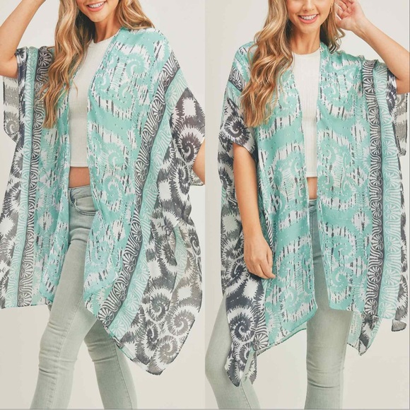 BOHO TRIBAL PRINT KIMONO - MINT - Picture 4 of 5